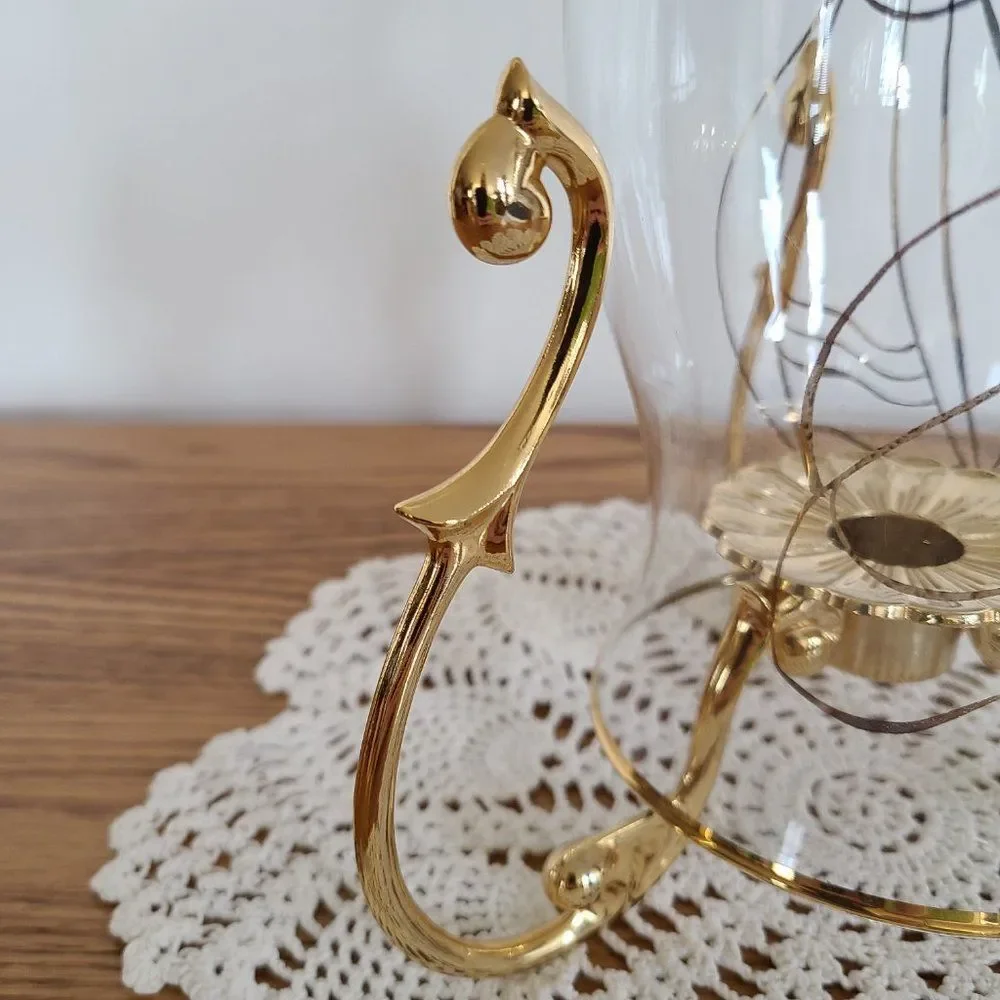 Partylite Versailles Stand Candle Holder With Golden Angel Hurricane Shade P7078